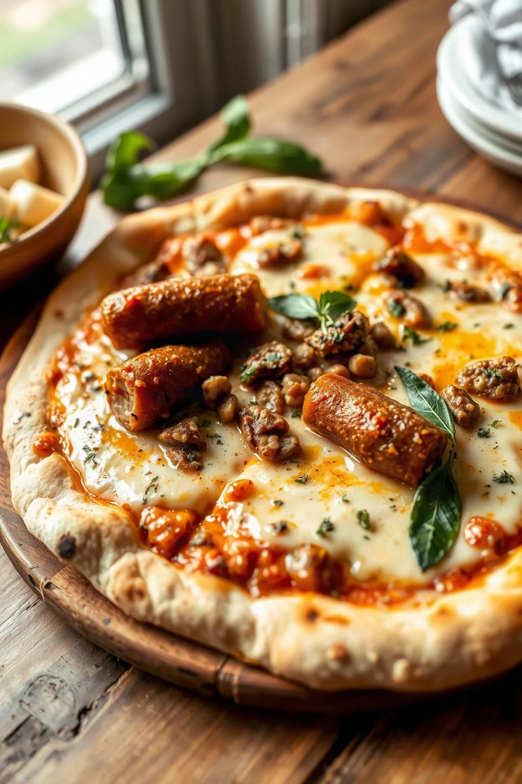 Pizza à la crème de parmesan et à la saucisse