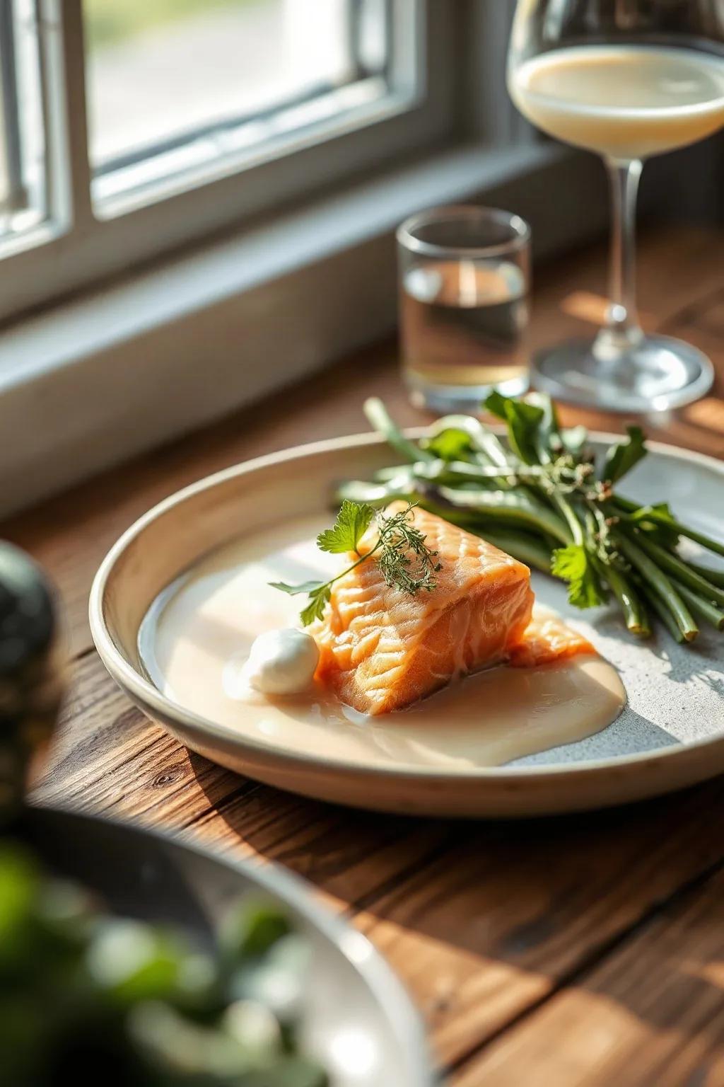 Poached Salmon with Horseradish Milk