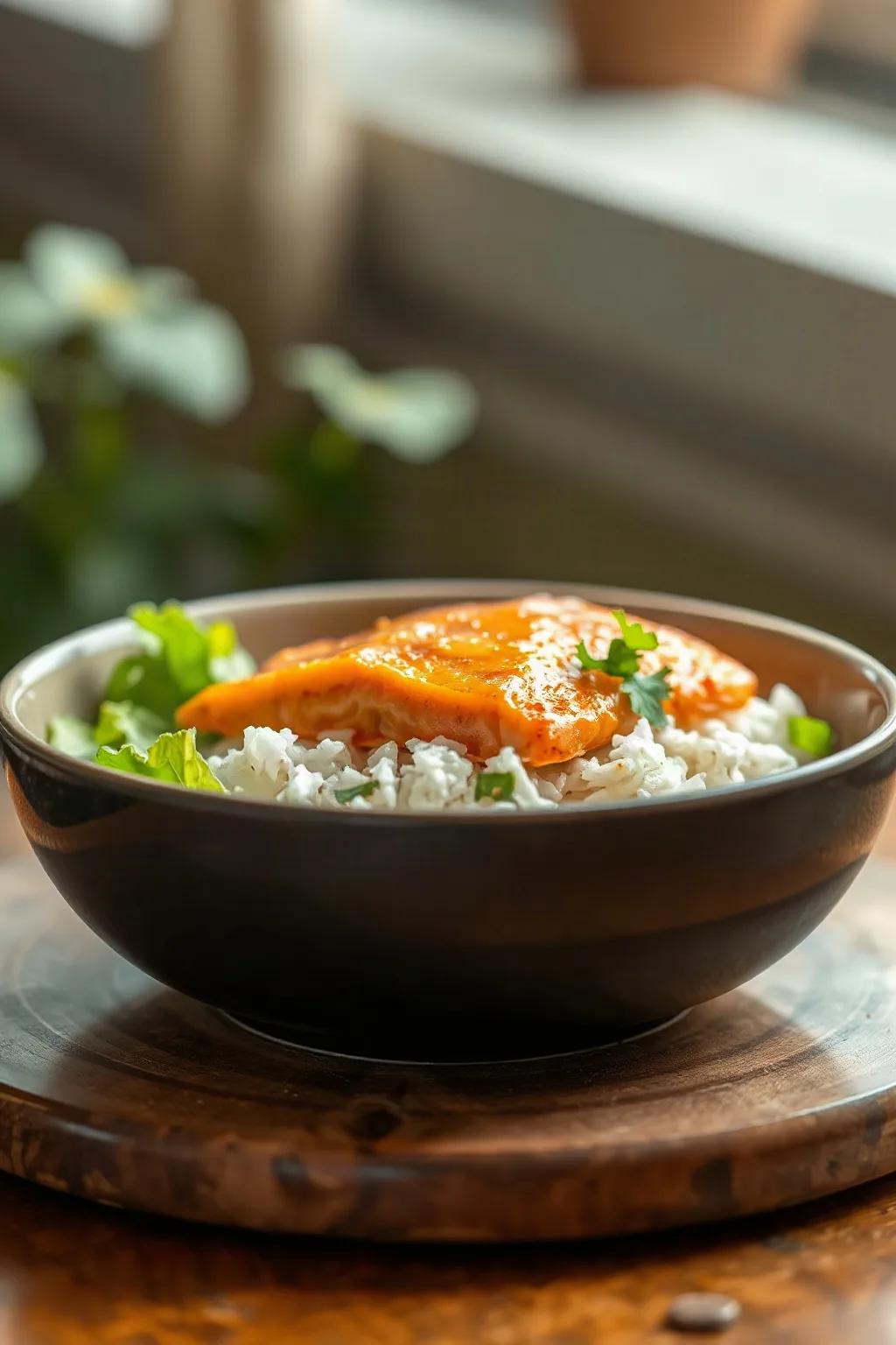 Bols de riz au saumon épicé