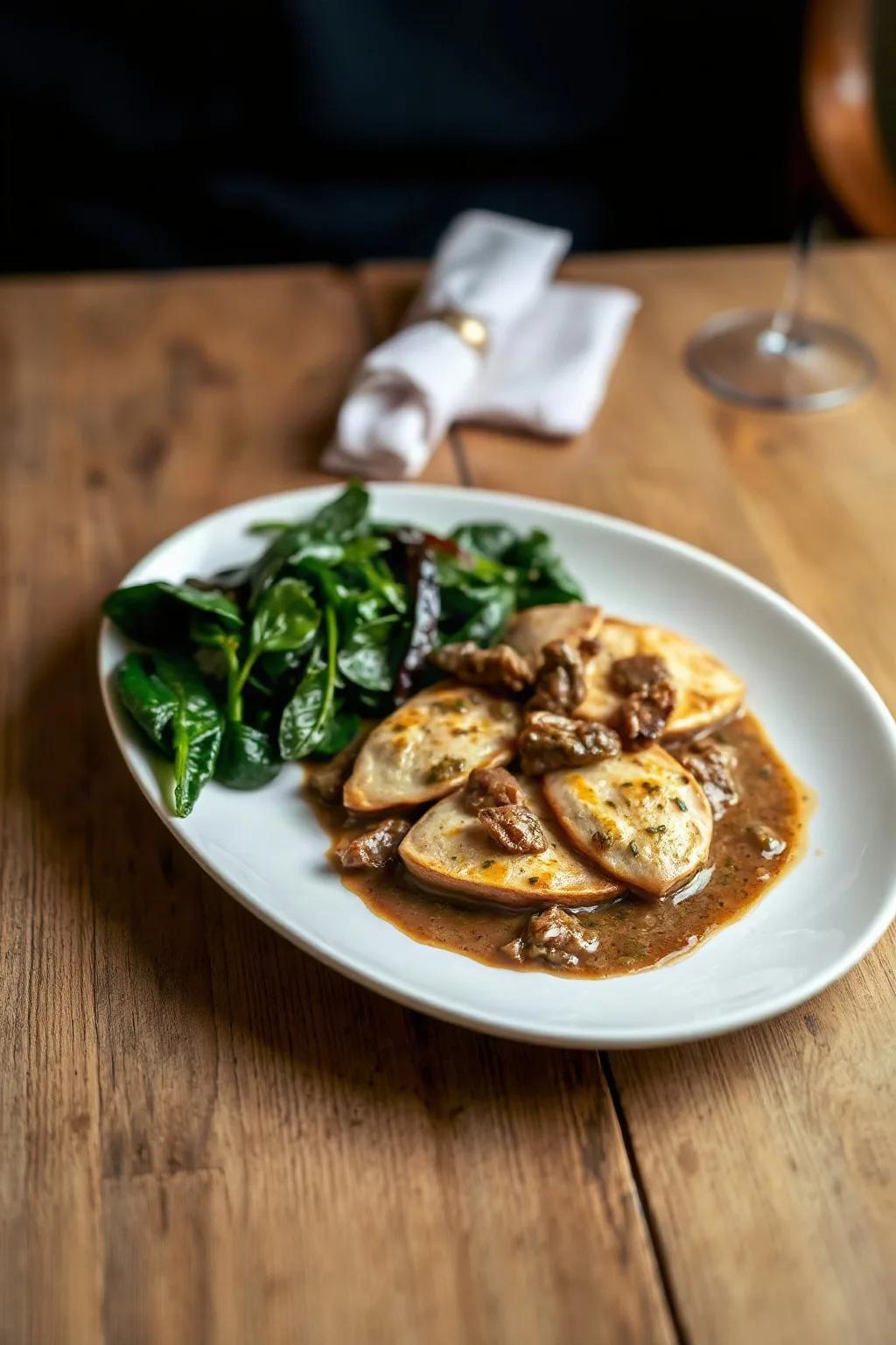 Escalopes de veau au marsala et tombée d'épinards