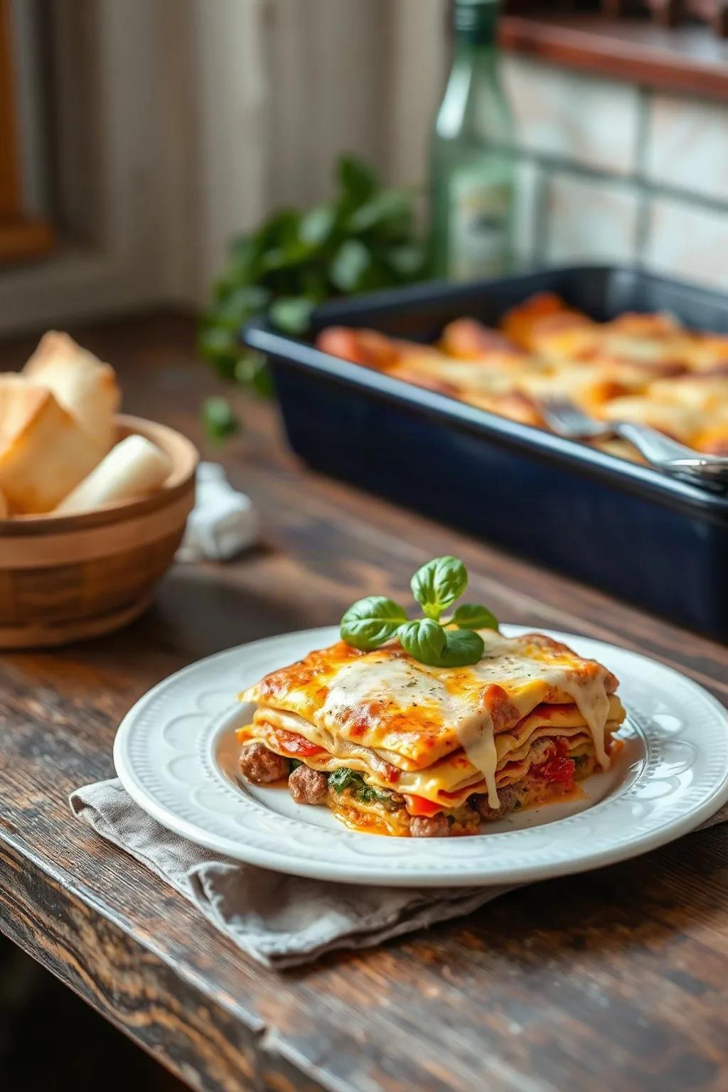 Lasaña Cremosa de Verduras y Salchichas
