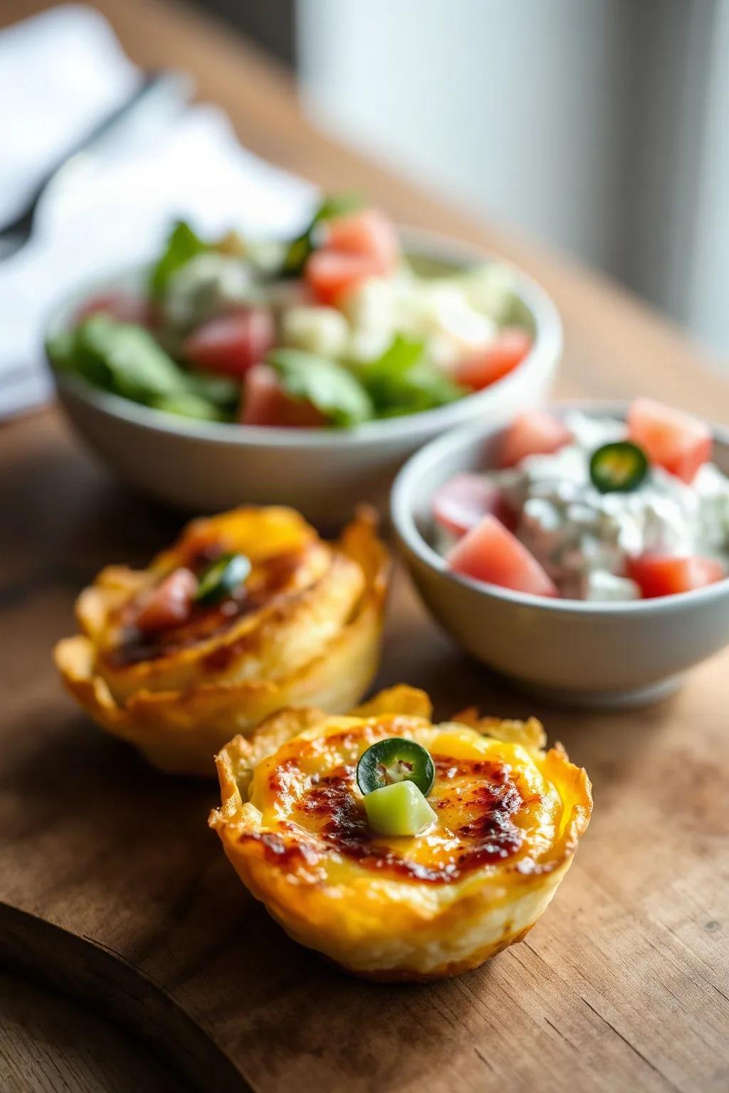 Bouchées d'omelette au fromage et salade crémeuse