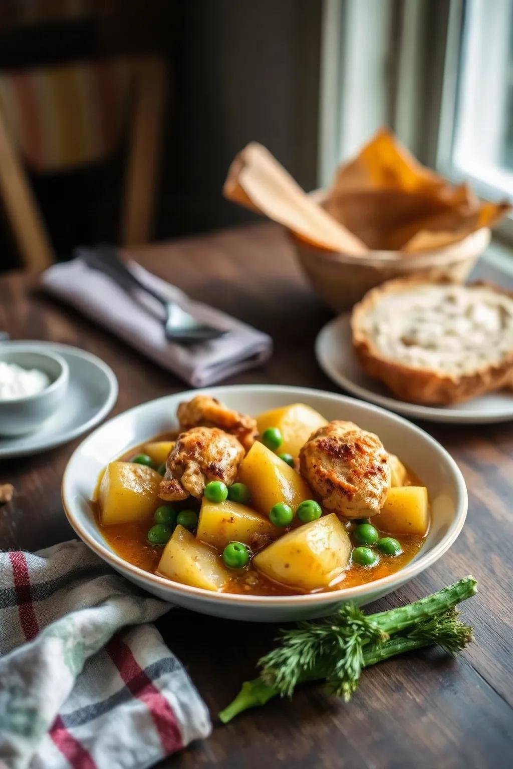 Curry de Pollo con Papas y Guisantes