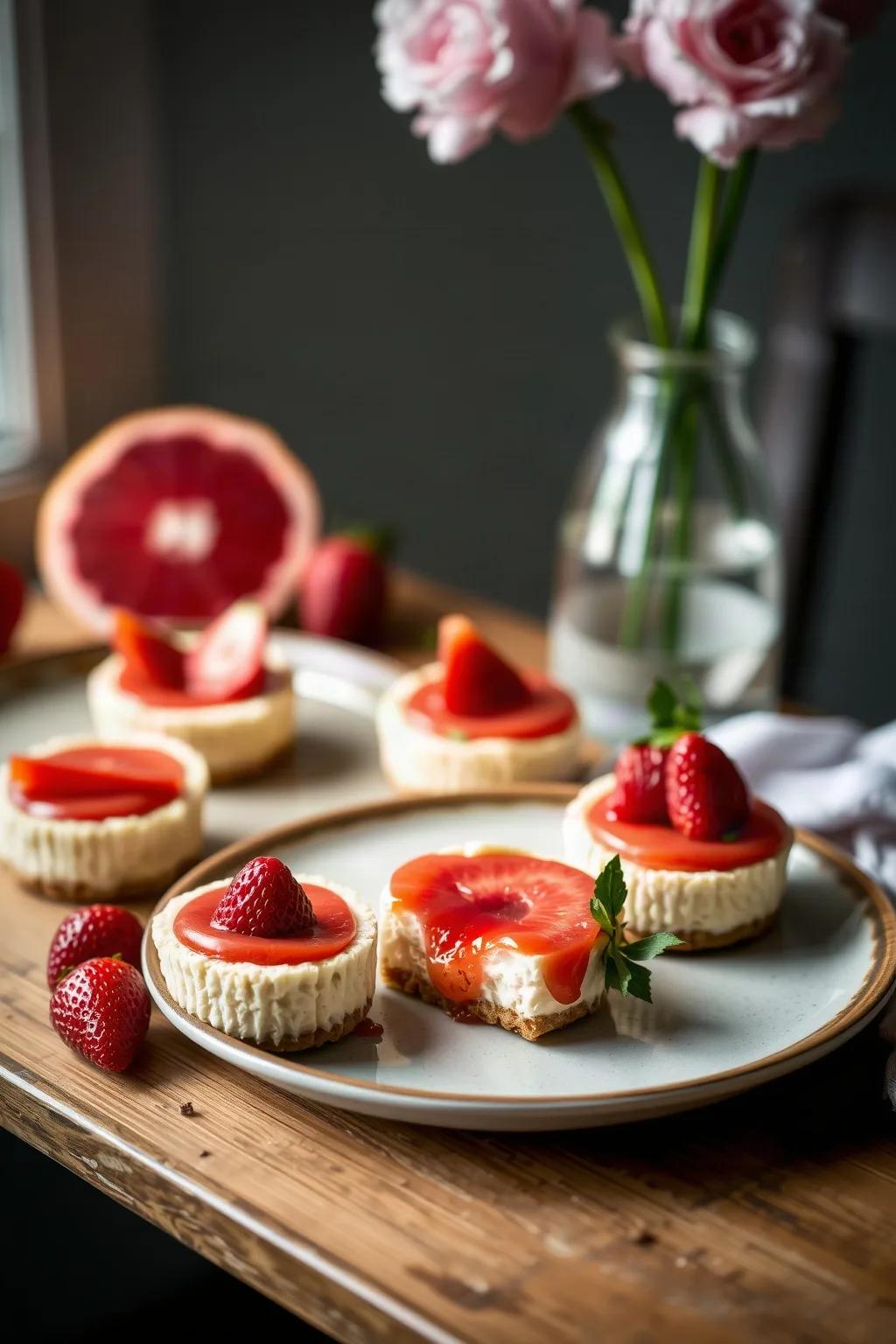 Mini Cheesecakes de Fresa y Pomelo
