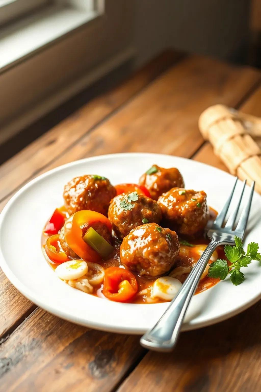 Boulettes de porc à la sauce barbecue et aux poivrons