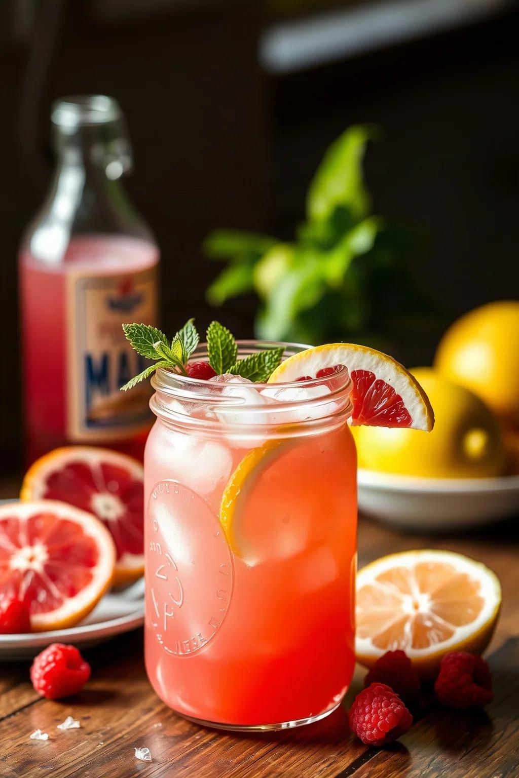 Limonade rose à la framboise et au pamplemousse