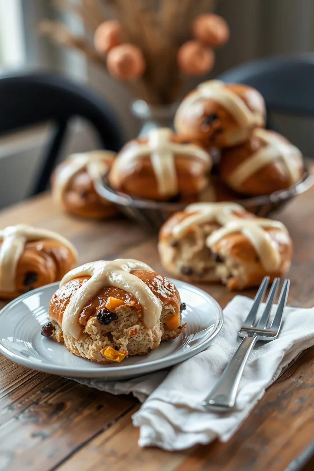 Hot Cross Buns with Raisins and Apricots