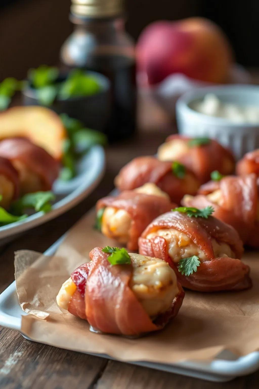 Bocaditos de Pollo, Durazno y Tocino