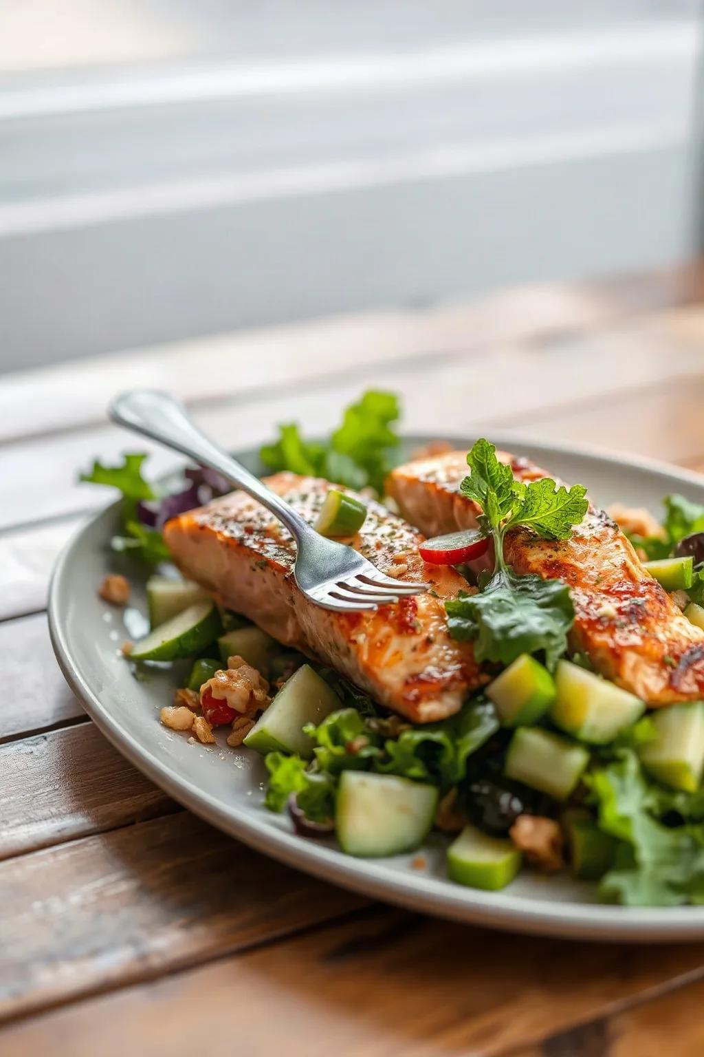 Salade de saumon rôti aux légumes croquants
