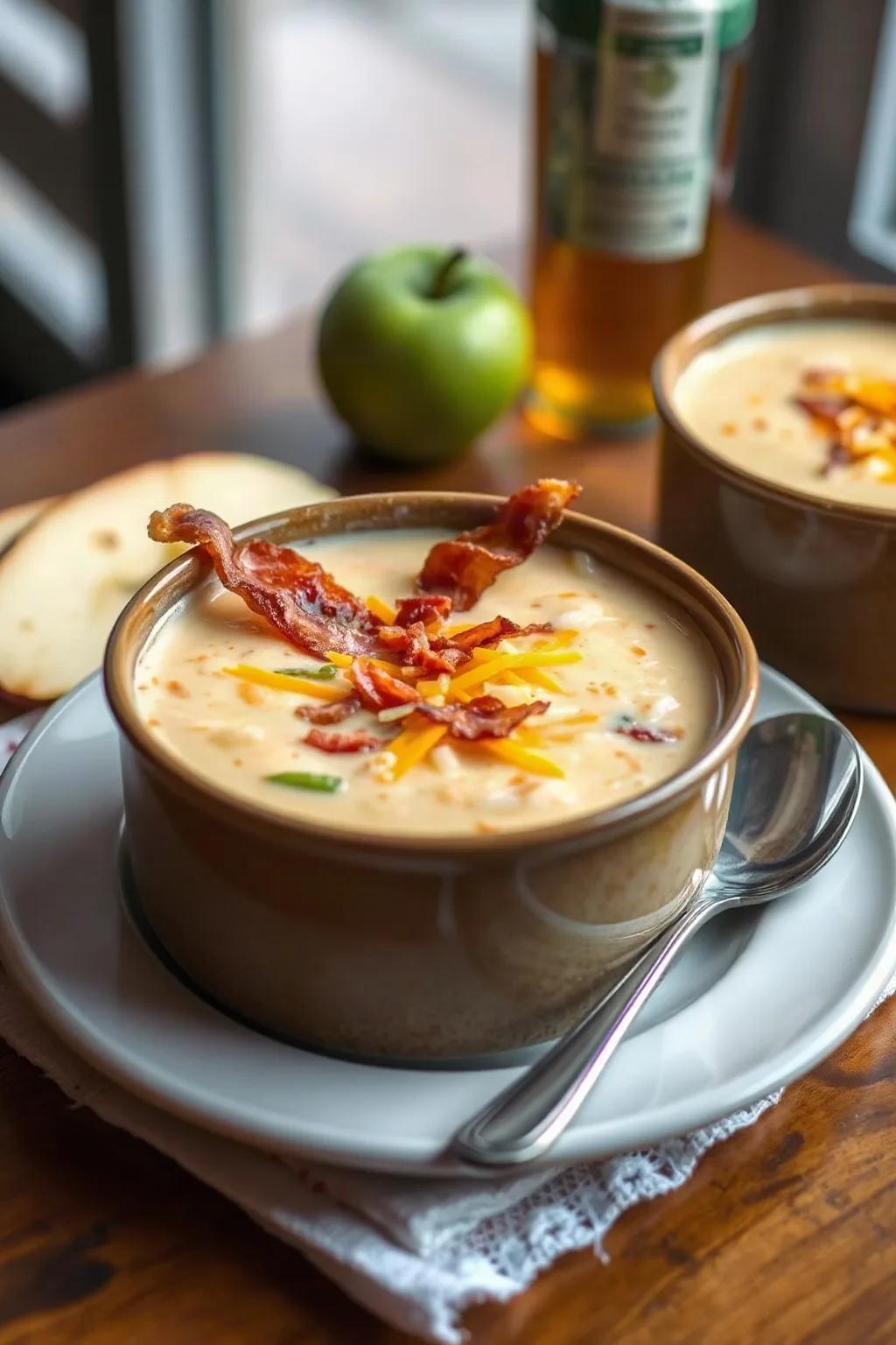 Crème d'oignon et cheddar, pomme et bacon