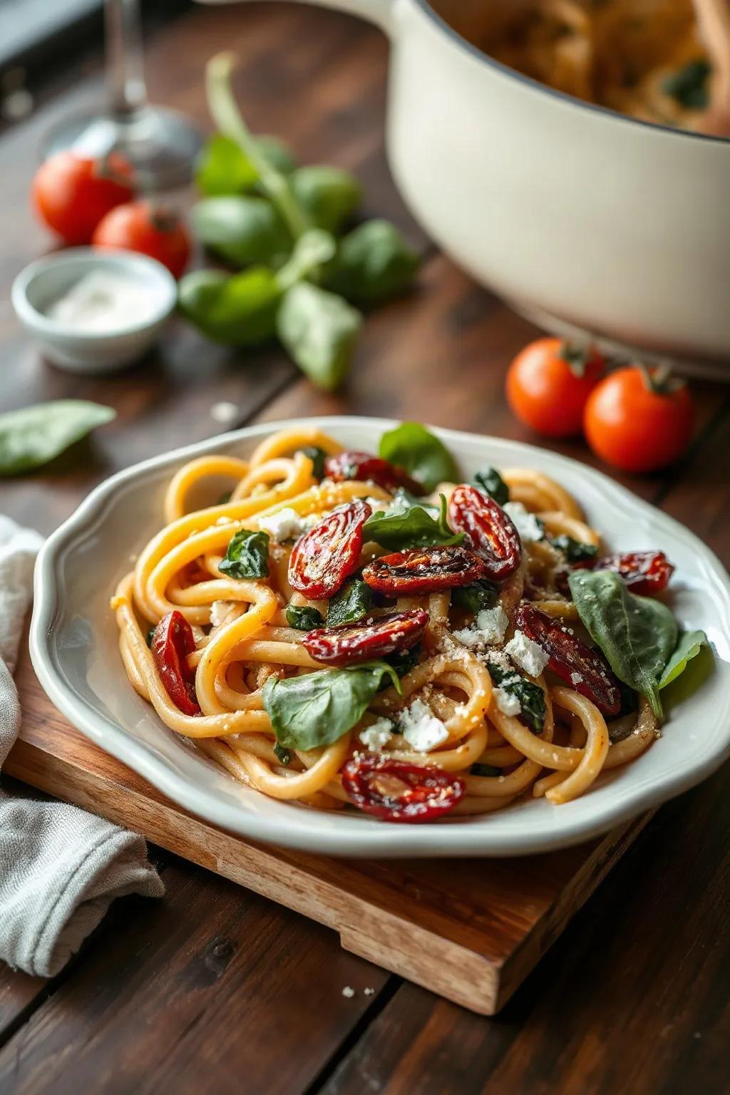One-Pot Pasta with Sun-Dried Tomatoes & Spinach