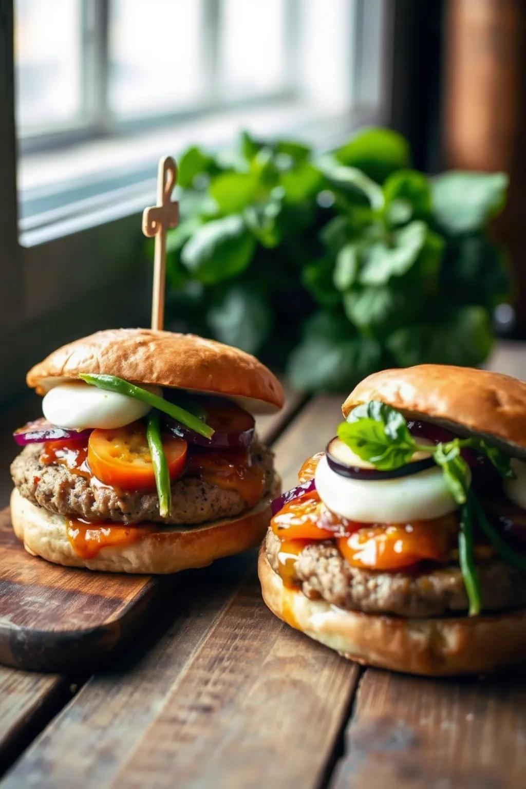 Veal Burgers with Fresh Mozzarella and Vegetables