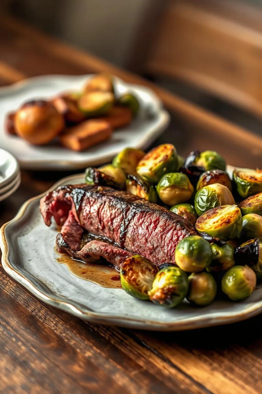 Bavette de boeuf et choux de bruxelles a la friteuse a air chaud