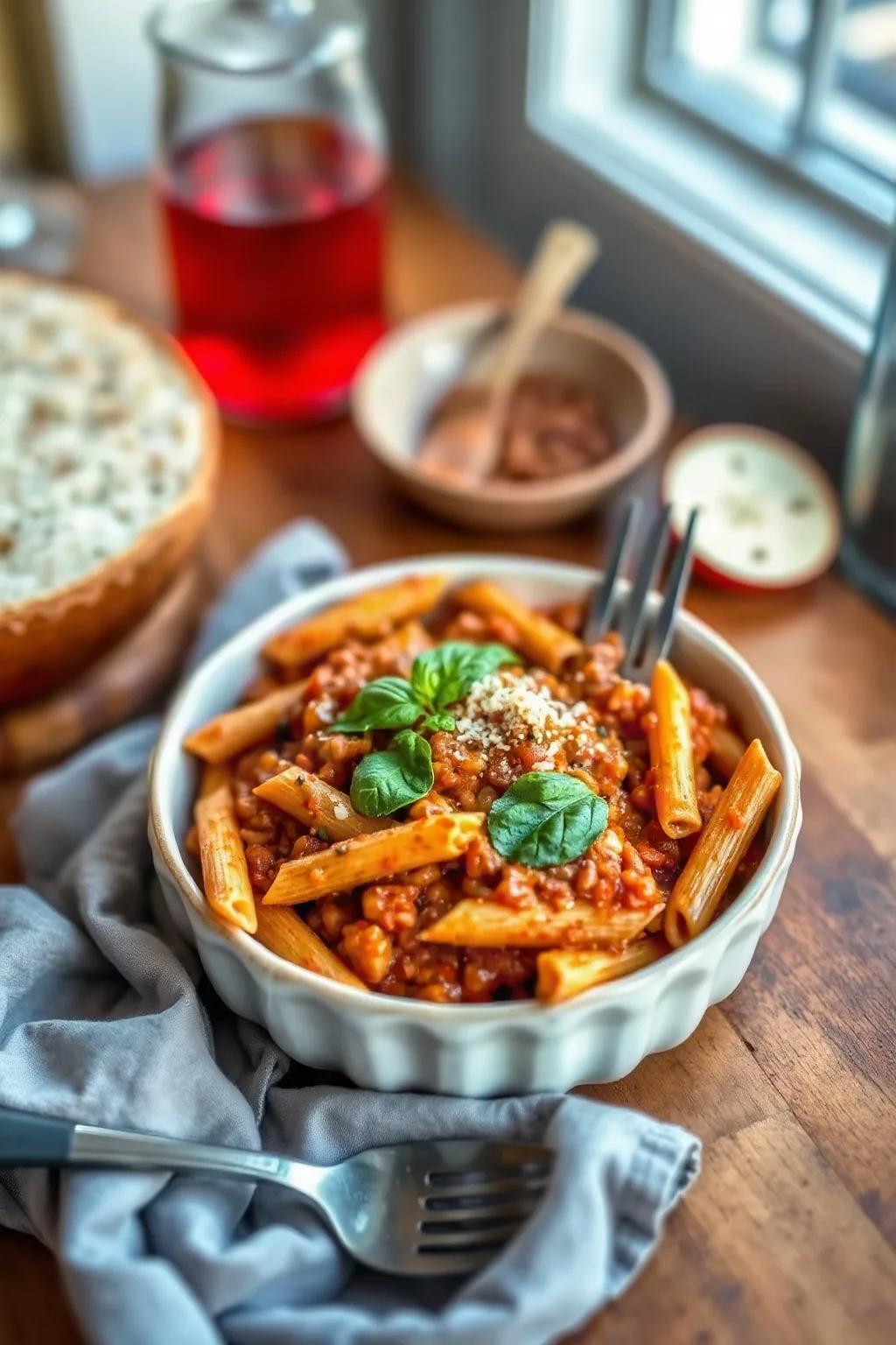 Penne with Vegetarian Red Lentil Sauce