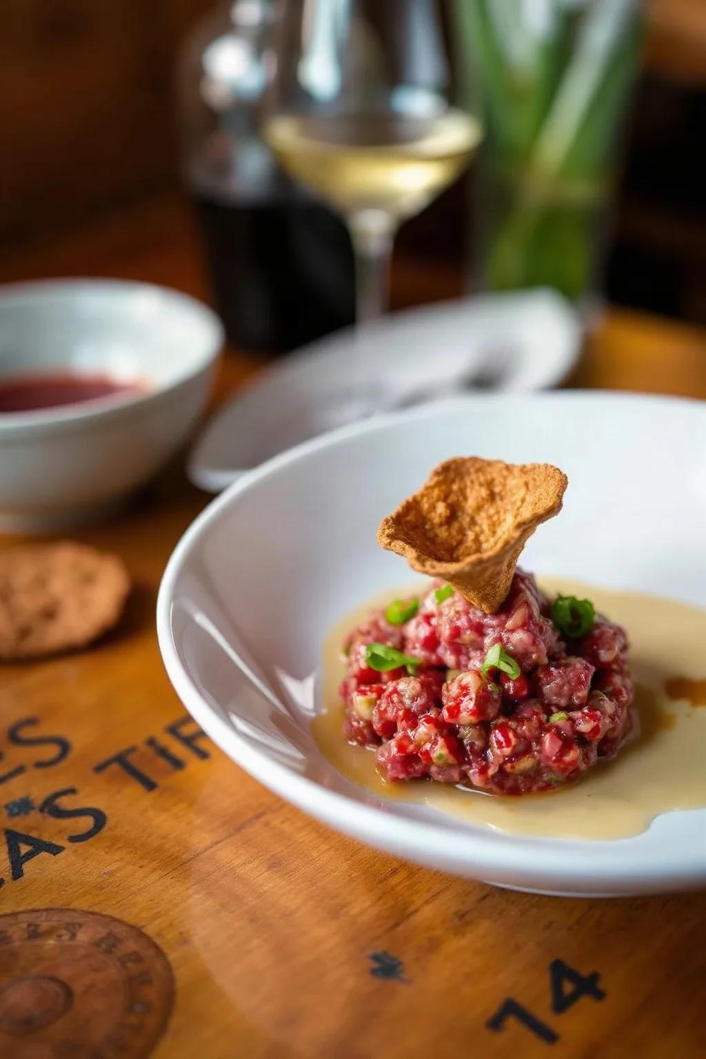 Spicy Beef Tartare with Maple Crisp