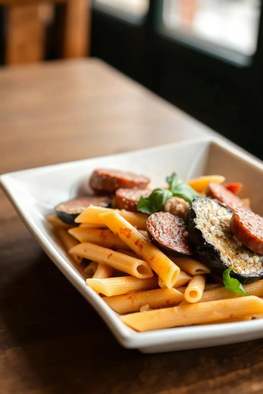 Penne with Sausage and Eggplant