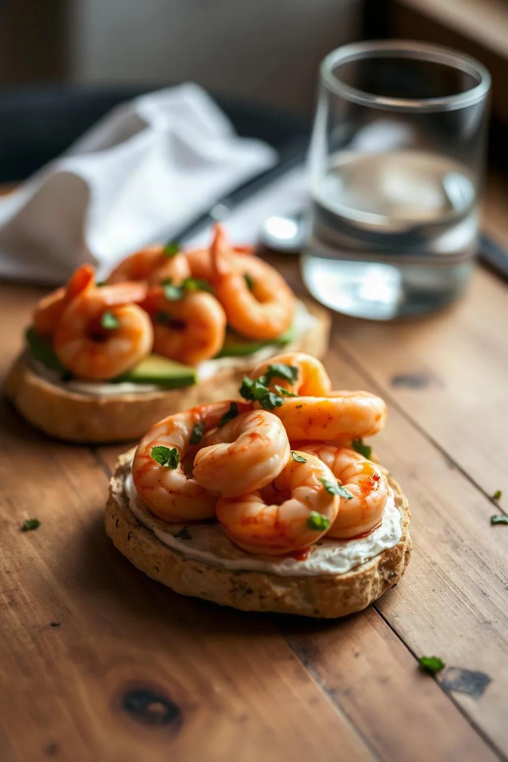 Spicy Shrimp and Avocado Tartines on Cottage Cheese Flatbread