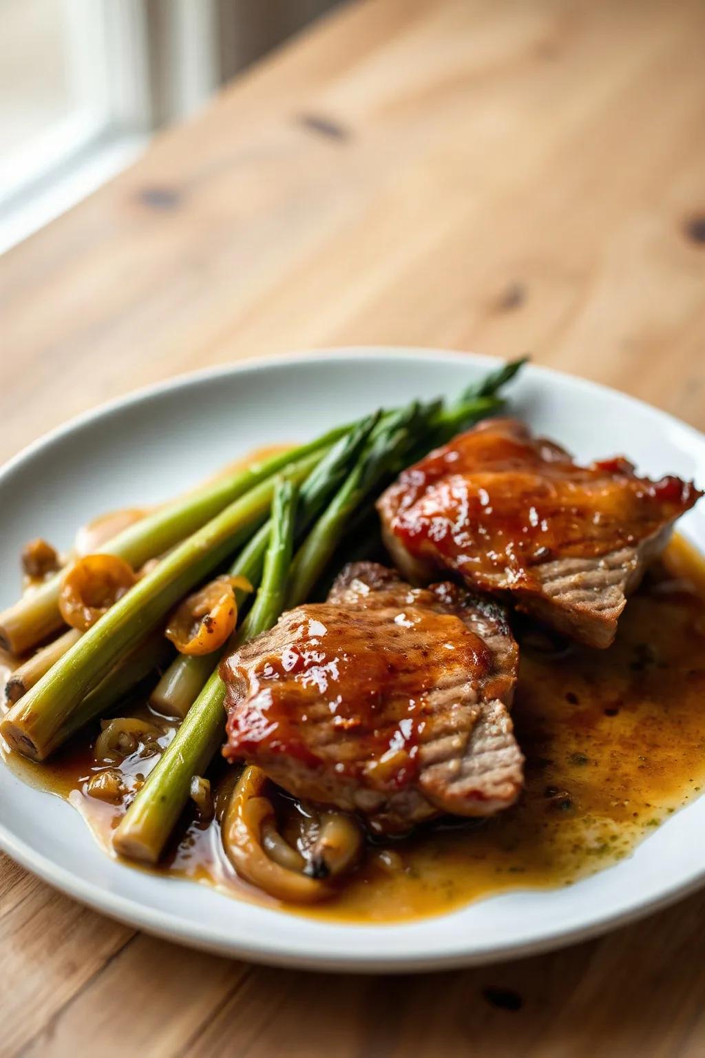 Pechugas de Pato con Puerros y Cebollas Asadas
