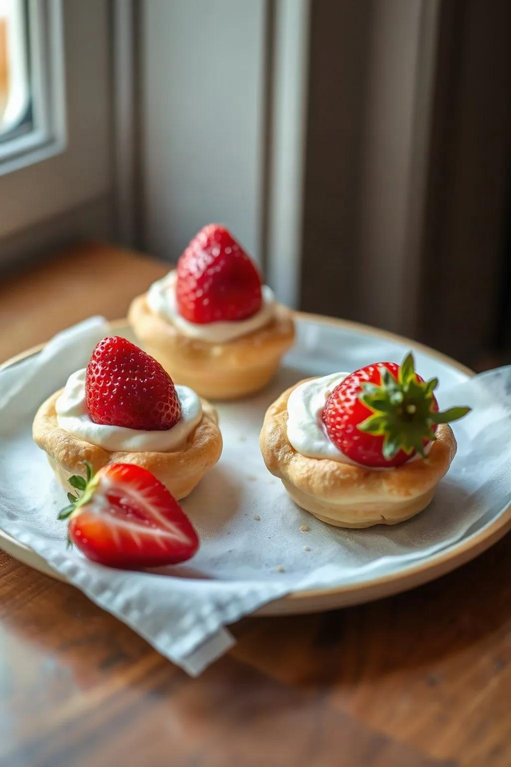 Iced Puff Pastries with Cream and Strawberries