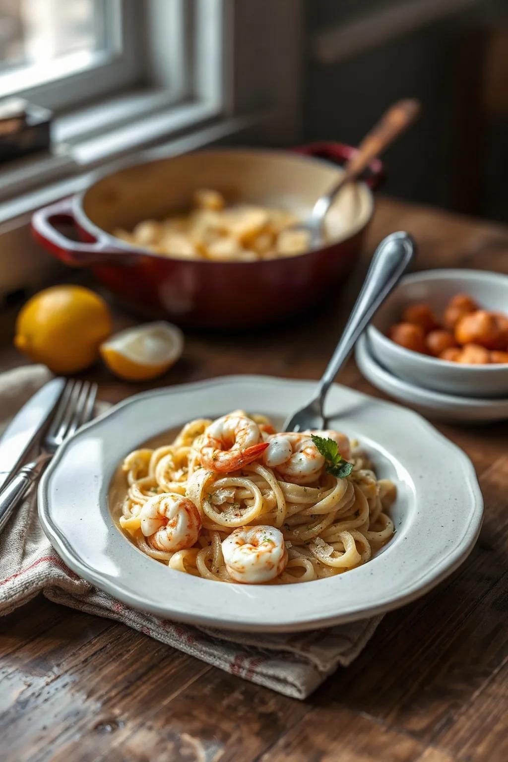 Pâtes one pot aux crevettes nordiques au citron et au parmesan