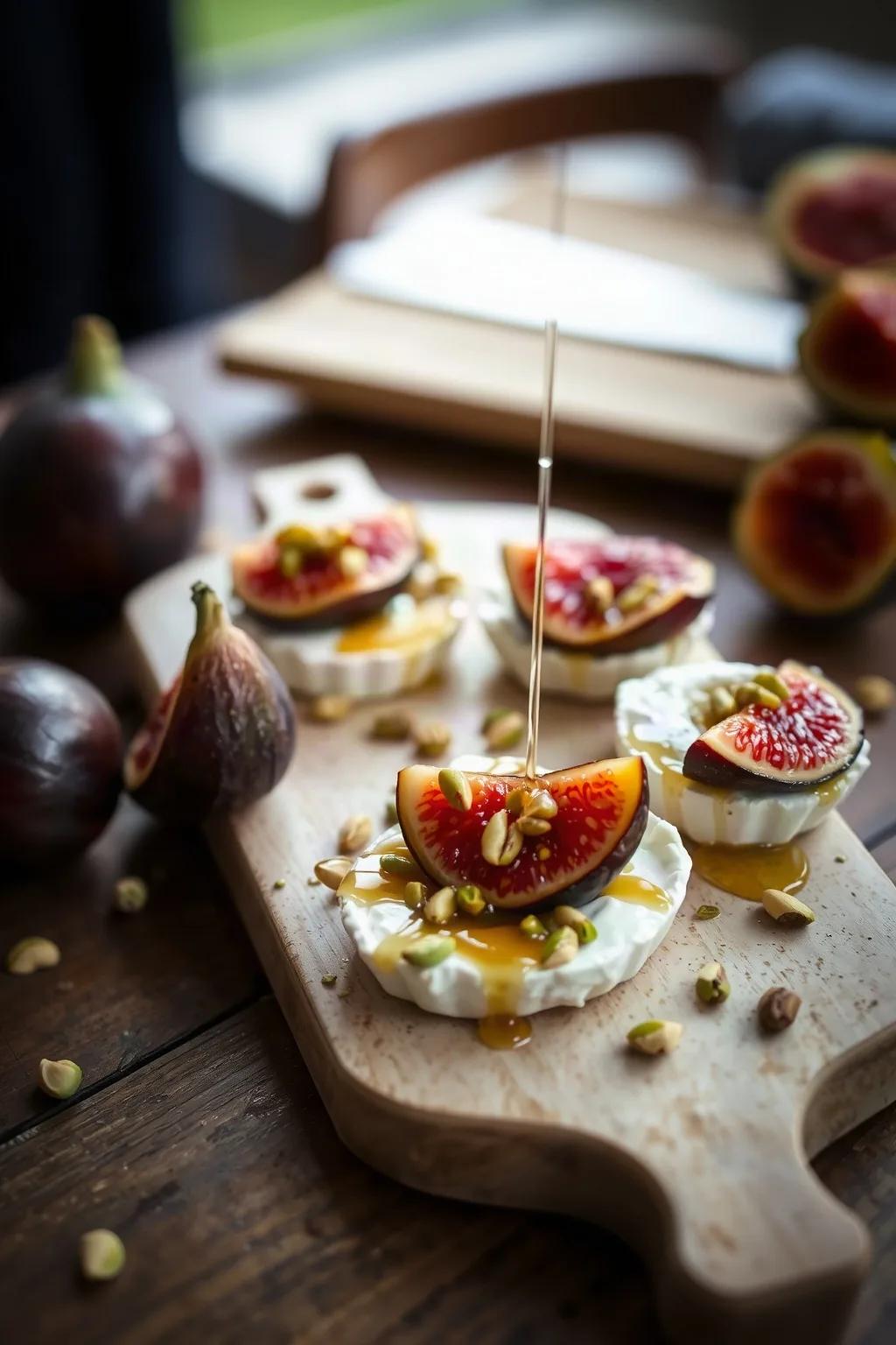 Fig and Goat Cheese Bites with Pistachios and Honey