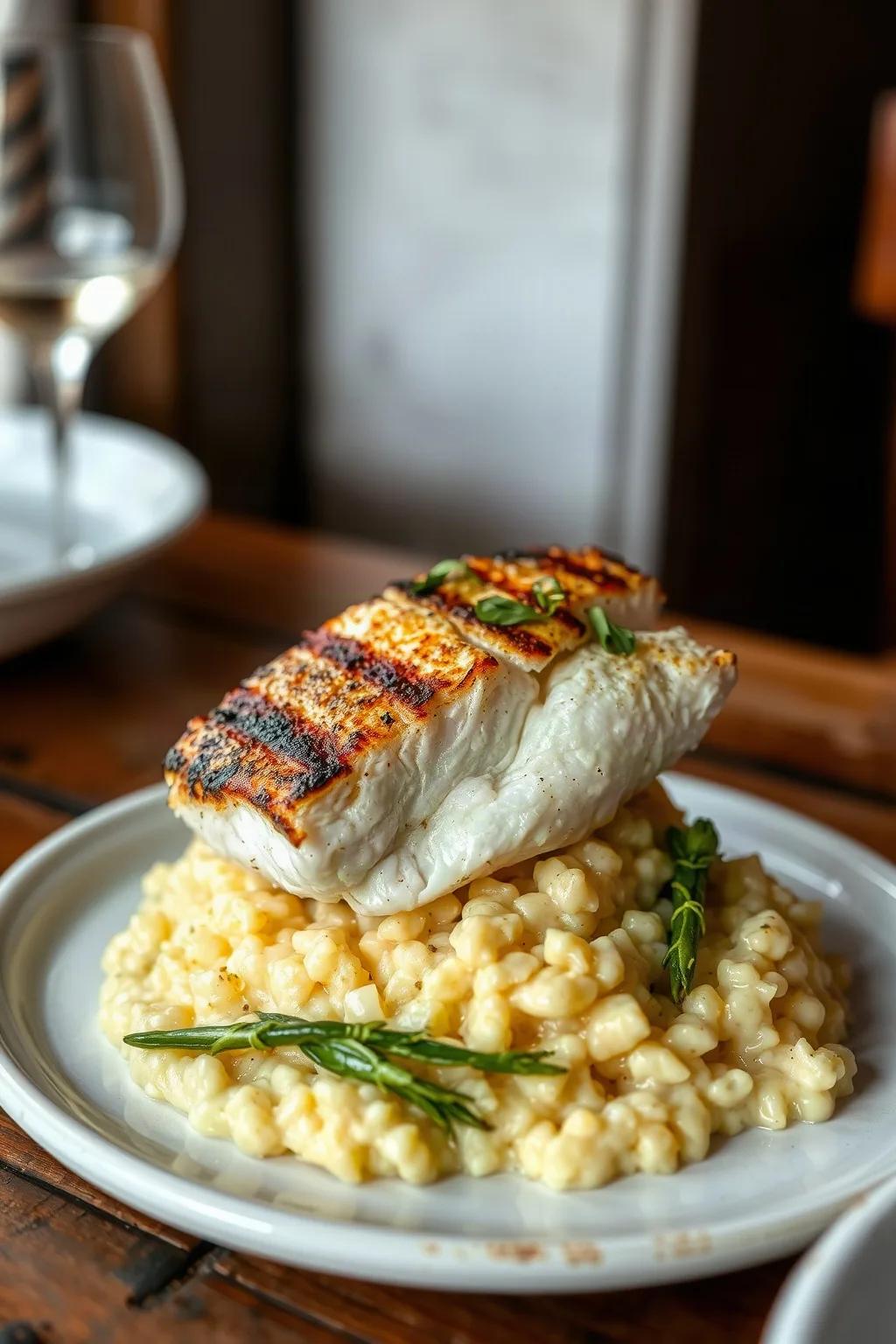Poisson grillé sur risotto citronné