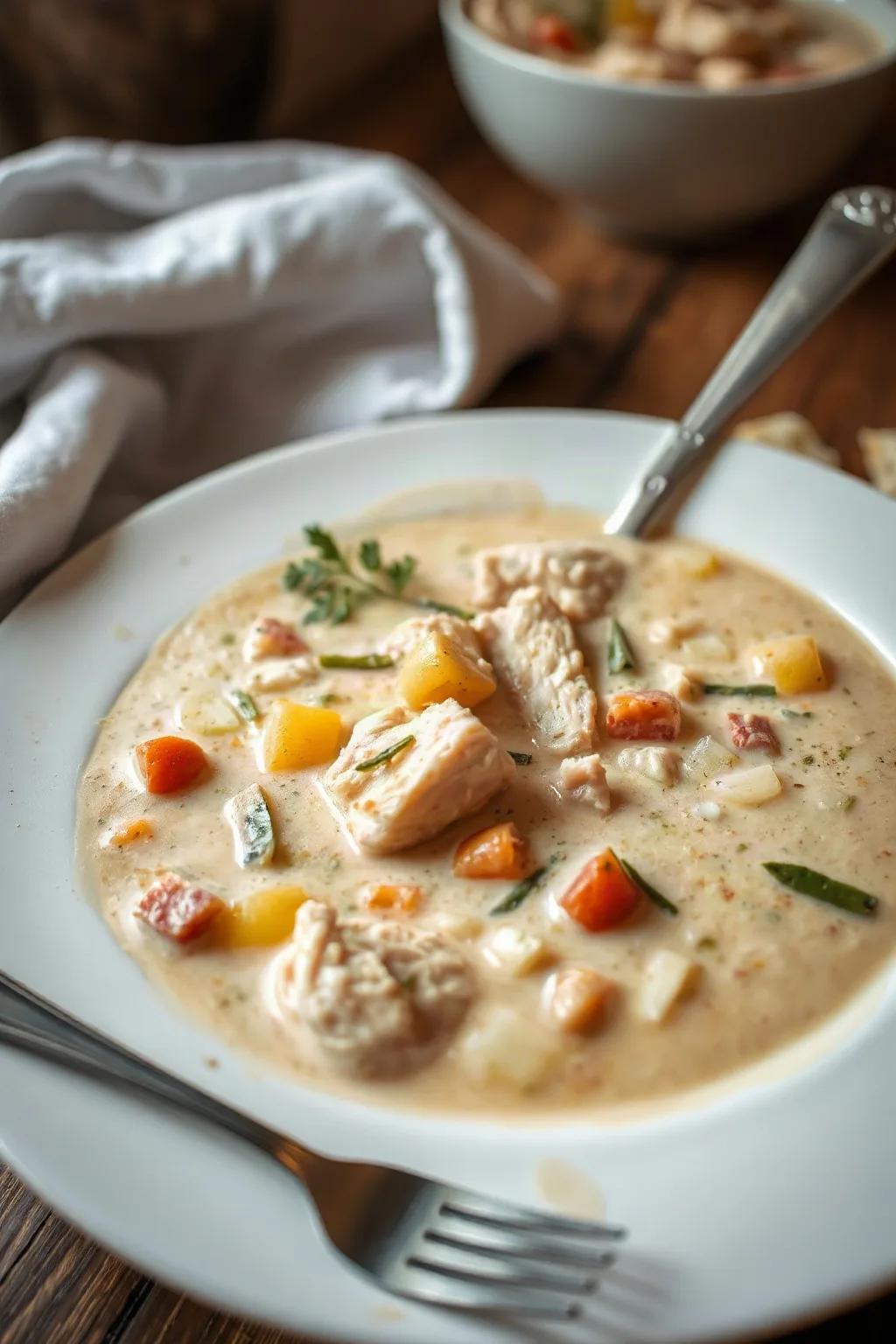 Soupe repas crémeuse au poulet et au fenouil