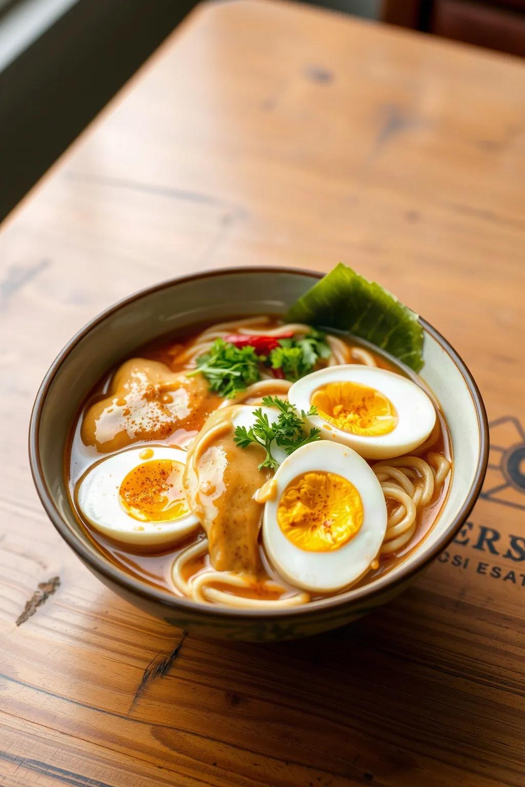 Ramen Noodles with Soft-Boiled Eggs and Peanut Sauce