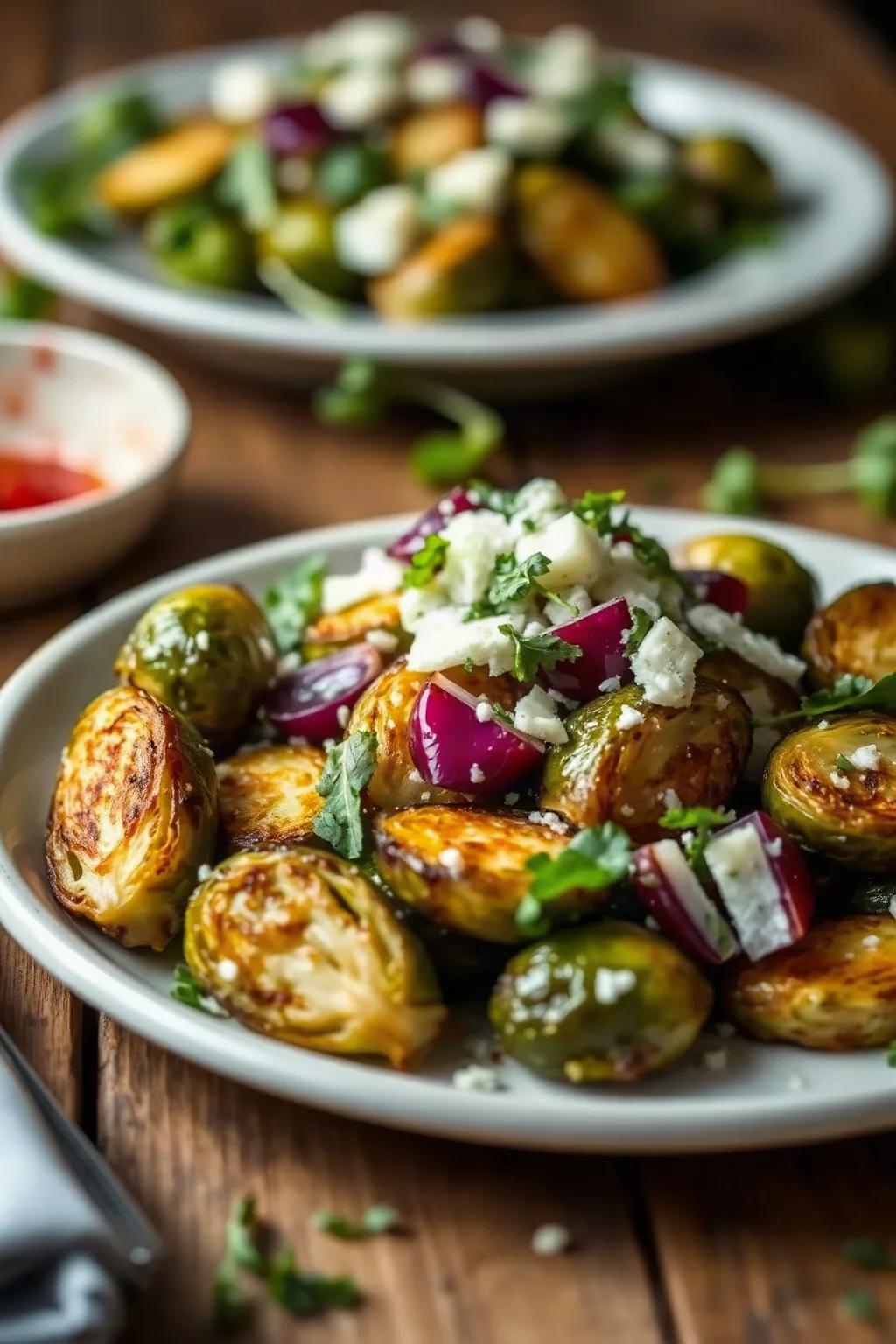 Coles de Bruselas Asadas con Parmesano y Ensalada de Hierbas