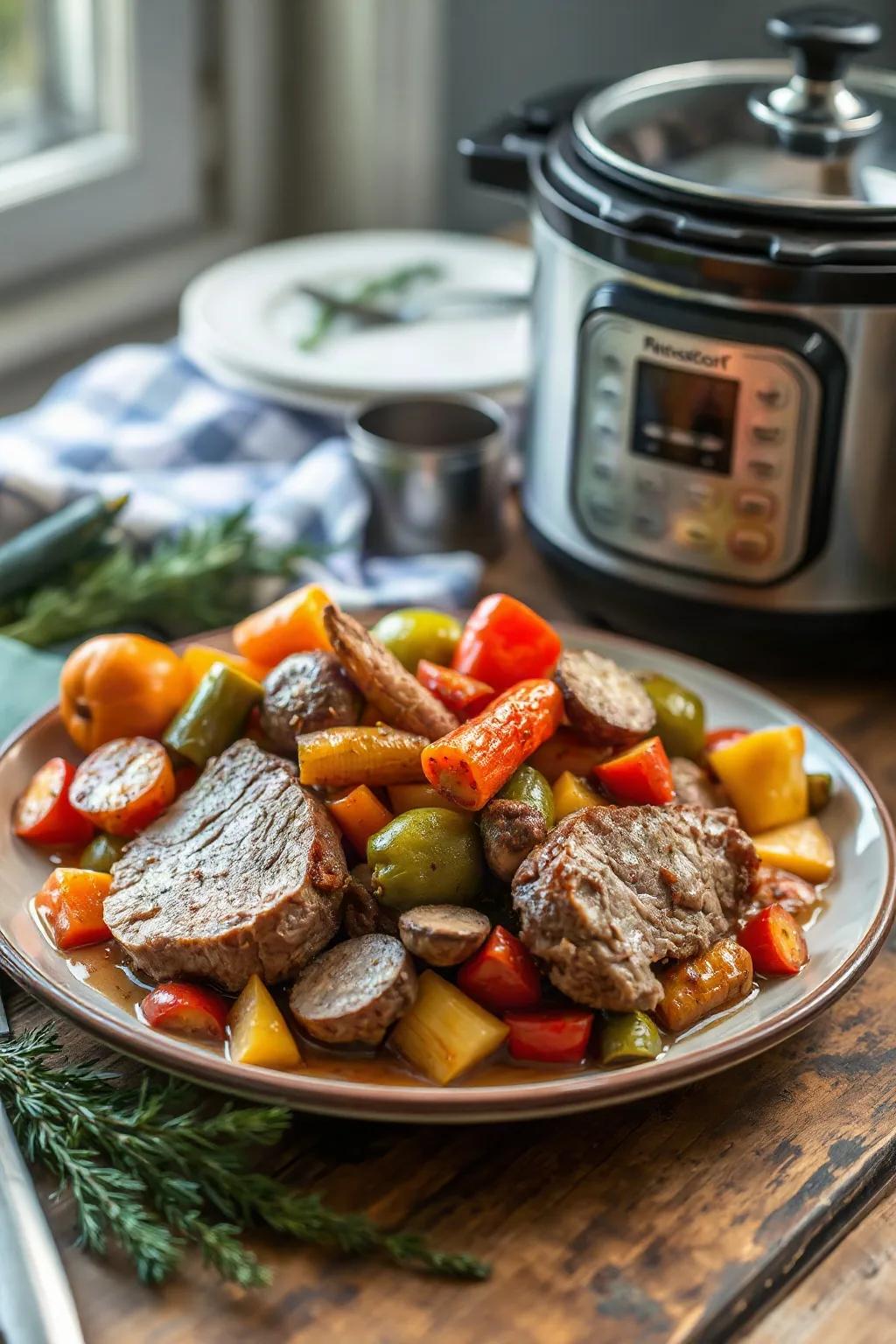 Cerdo en Olla de Presión con Verduras de Otoño