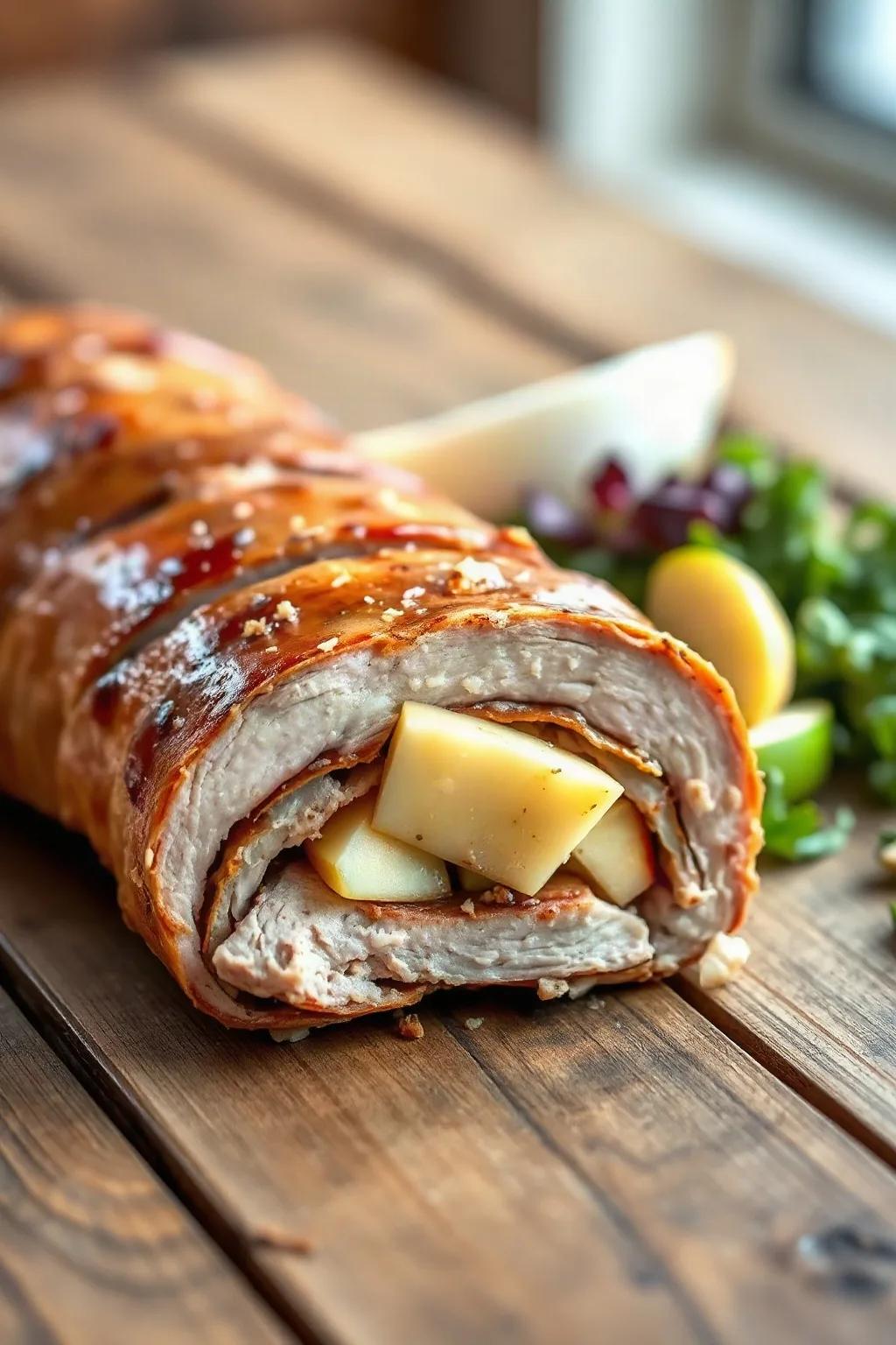 Longe de porc à l'érable farcie pomme cheddar
