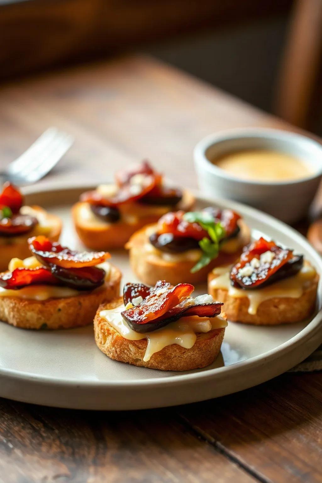 Warm Bacon, Date, and Cheddar Crostinis