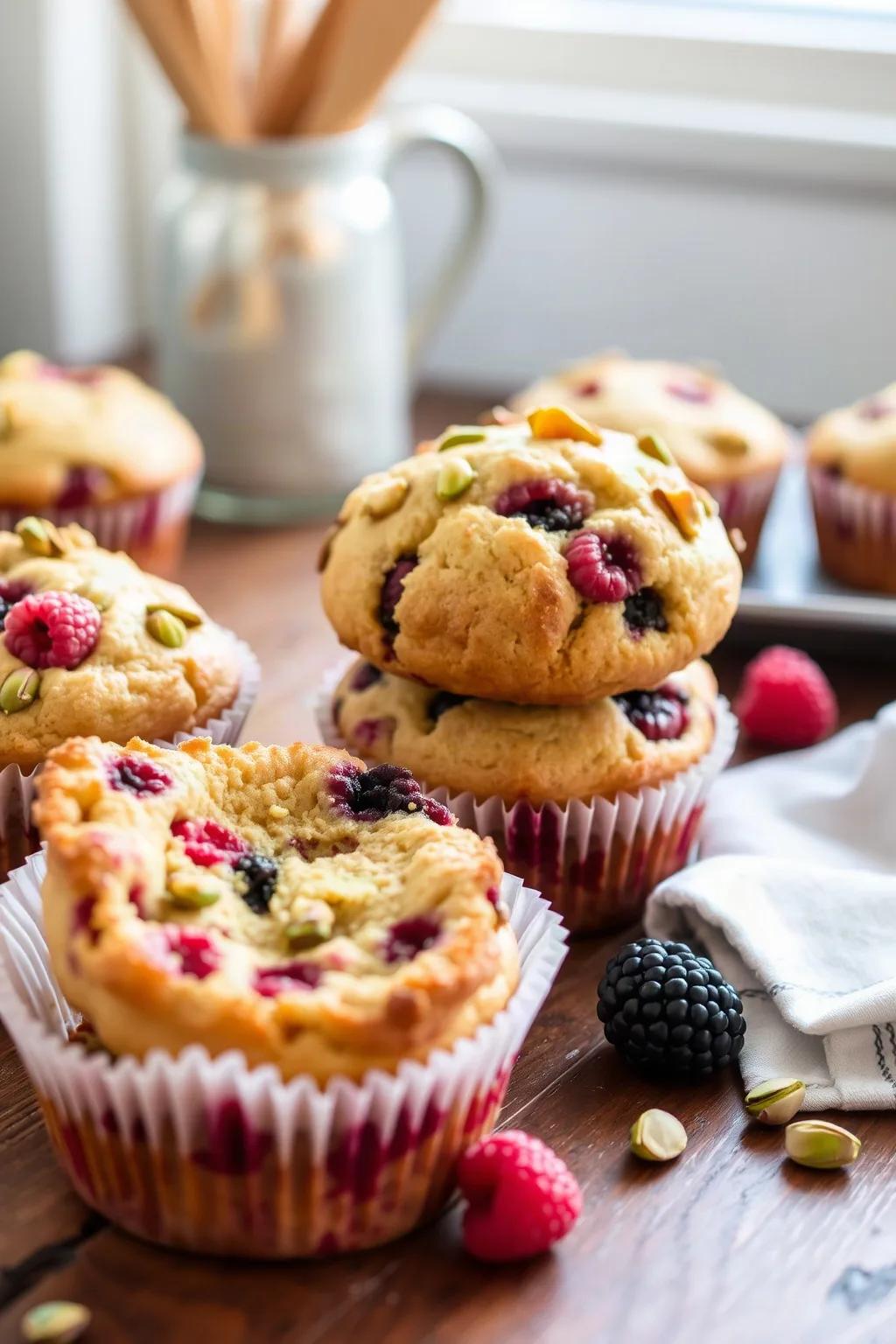 Mixed Berry and Pistachio Muffins
