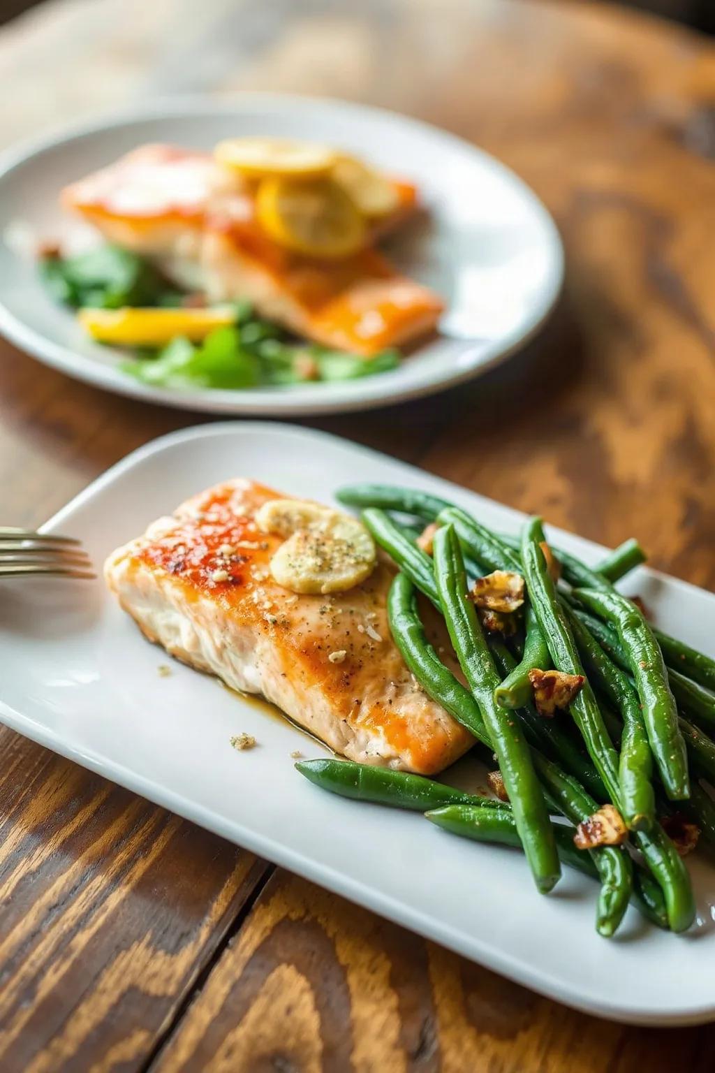 Pavés de saumon et salade tiède de haricots verts à la friteuse à air chaud
