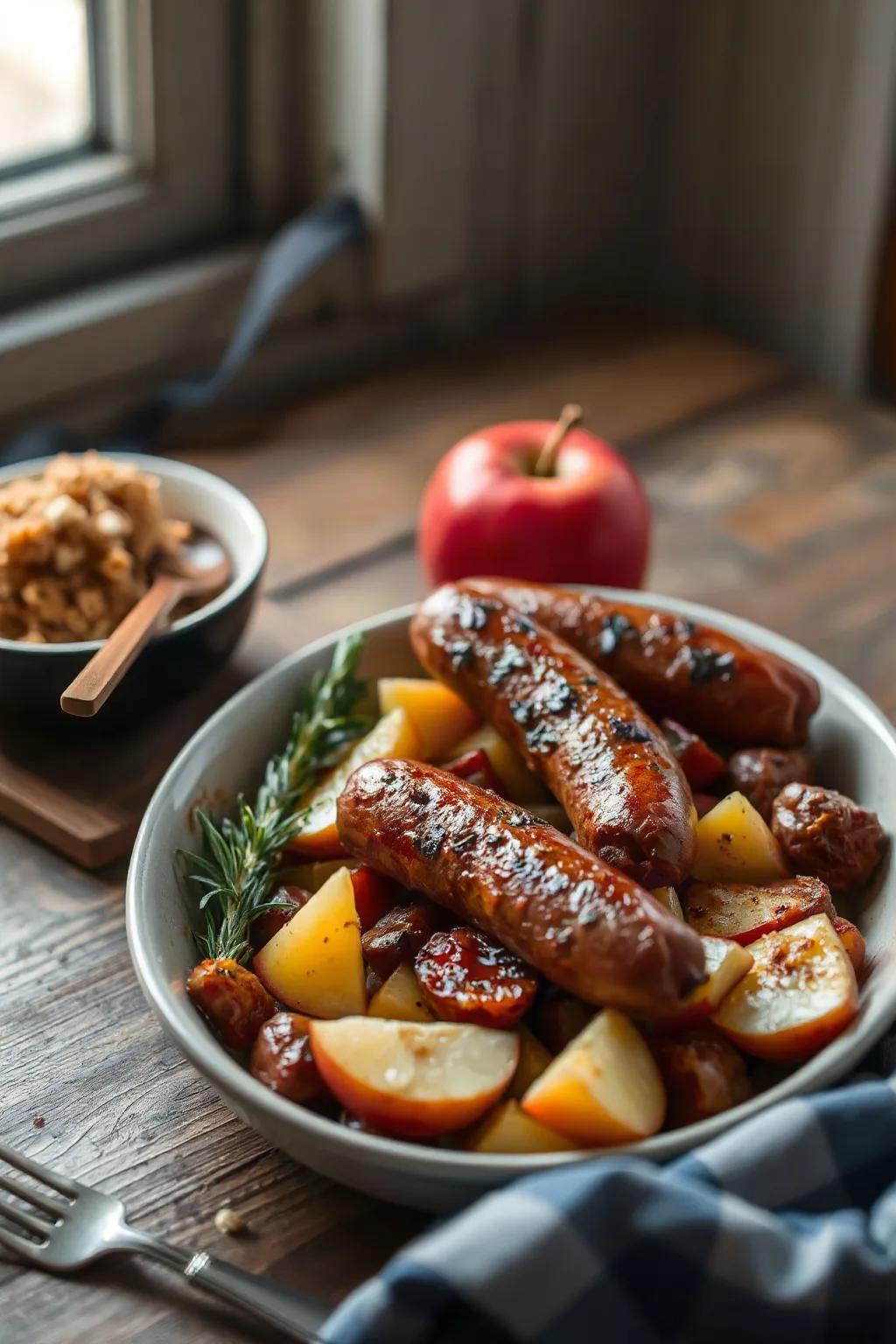 Roasted Sausages and Vegetables with Apples