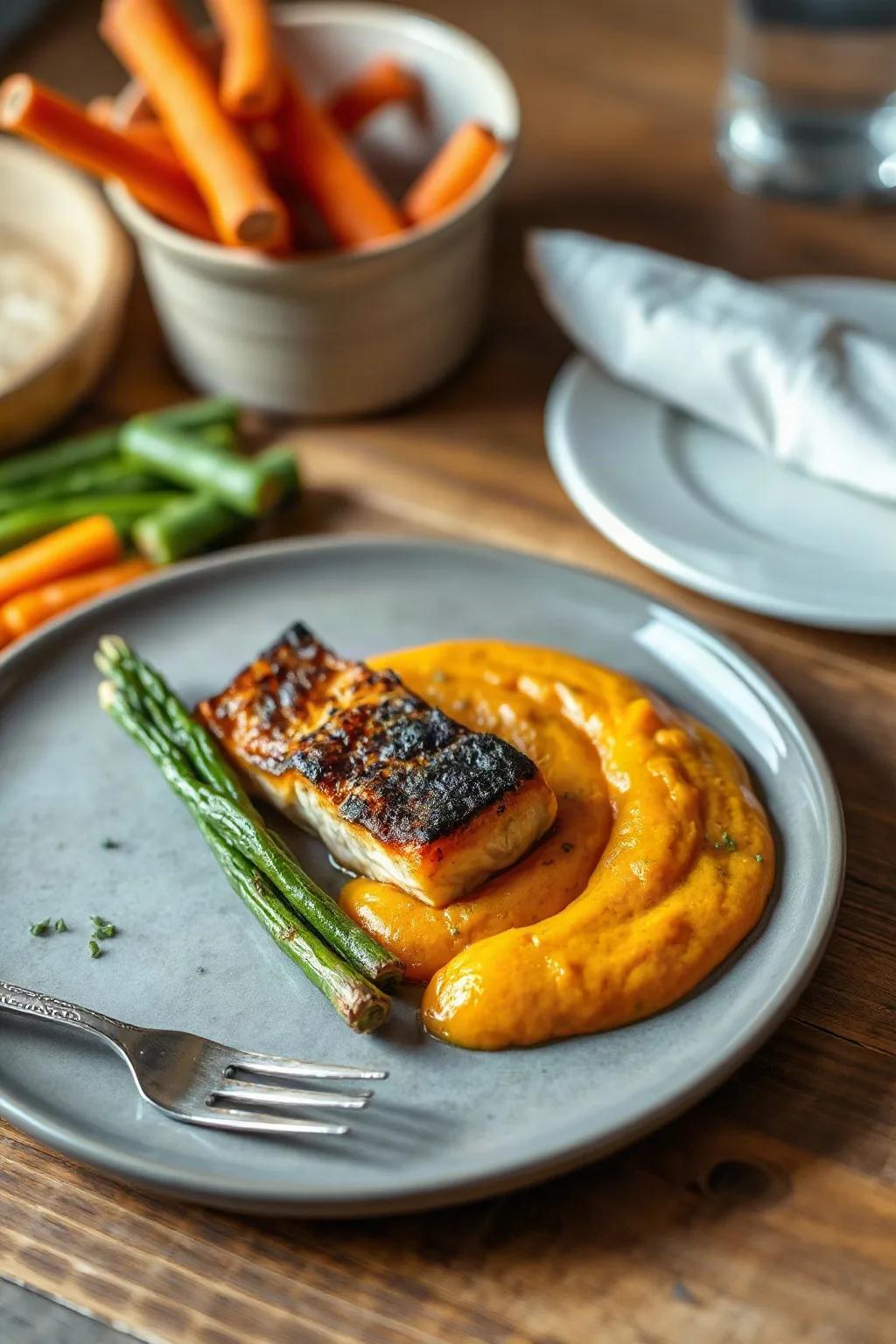 Poisson rôti aux épices et purée de carottes