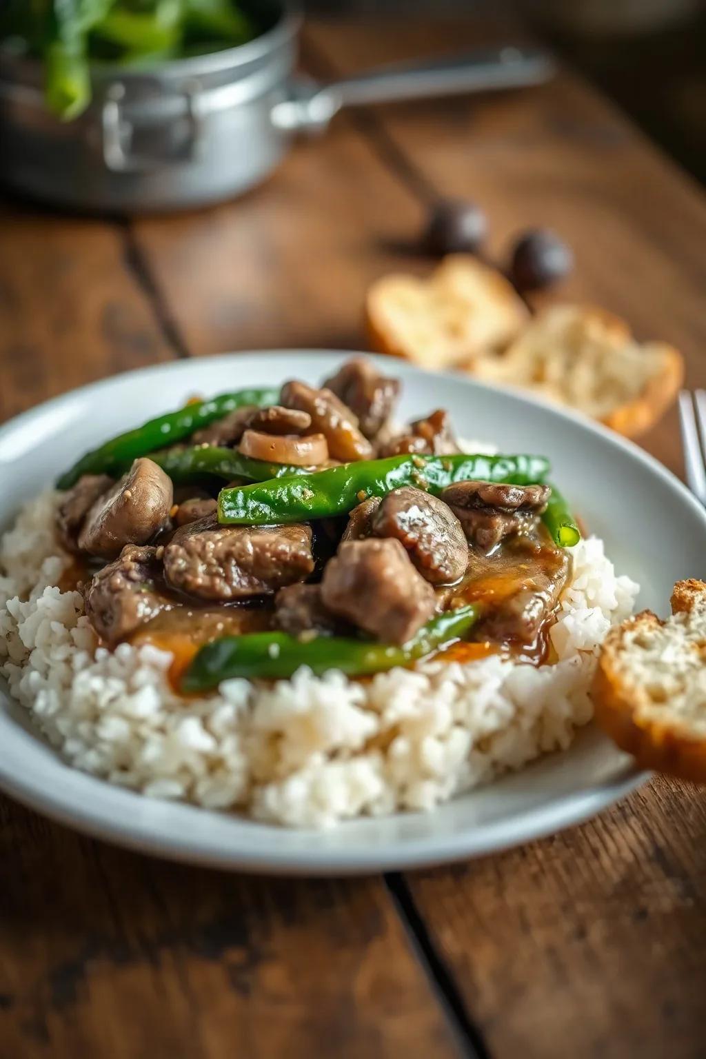 Sauté de bœuf au poivron vert et aux champignons