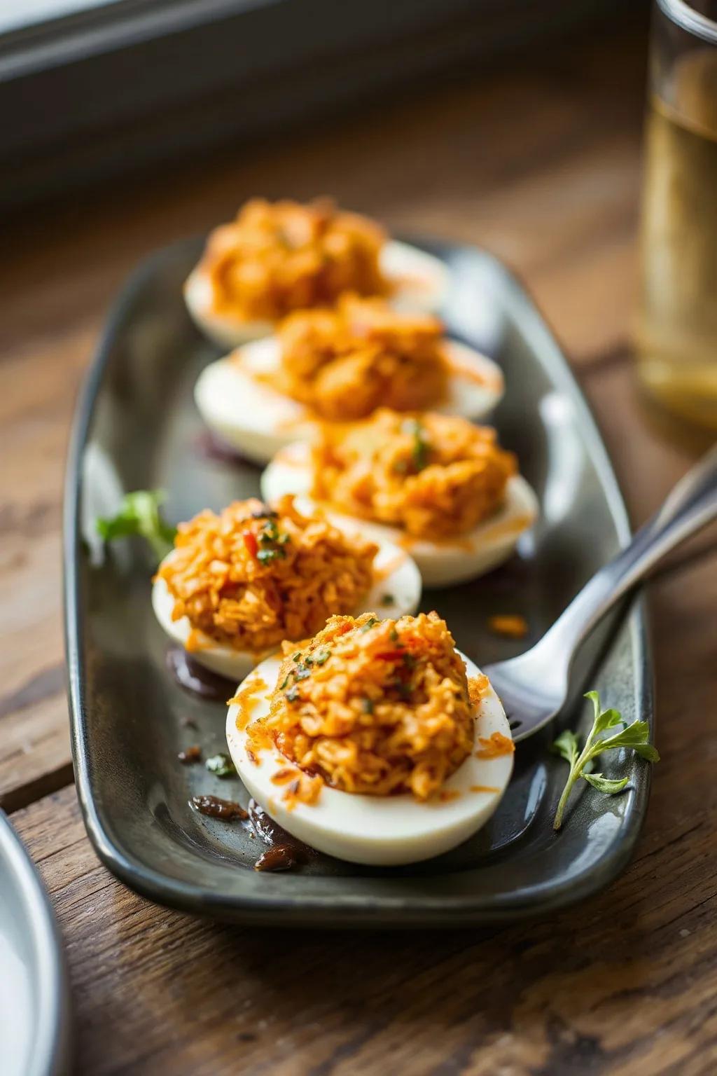 Spicy Crispy Stuffed Eggs
