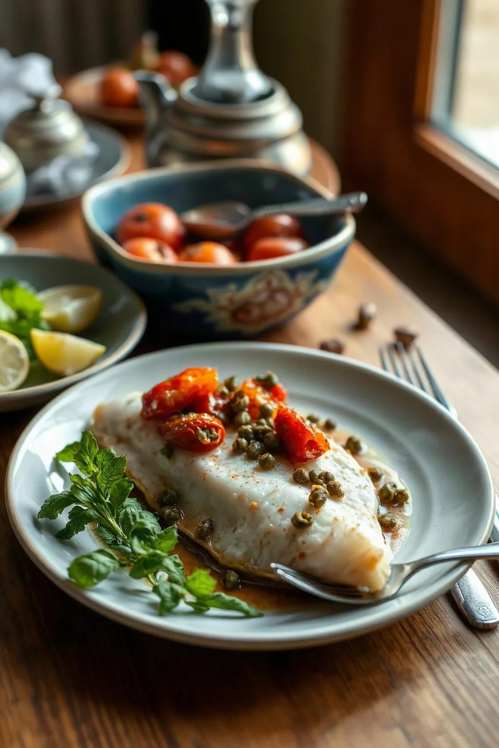 Filets de sole aux câpres et aux tomates confites