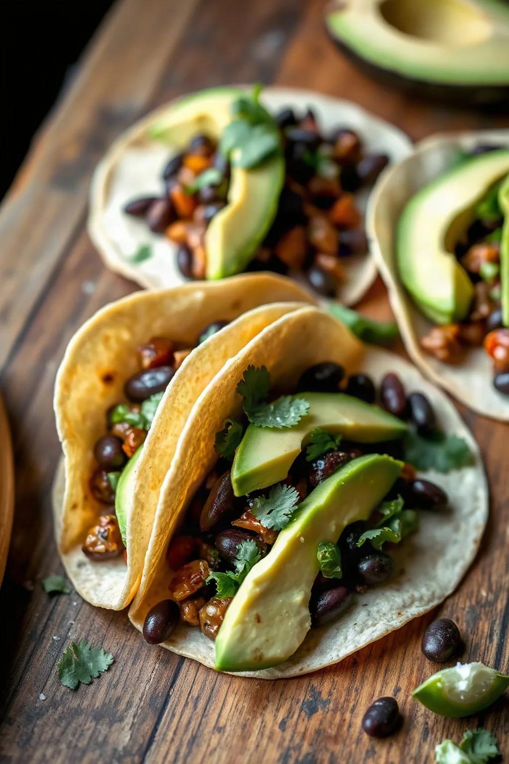 Tacos Végétariens aux Haricots Noirs et Avocat