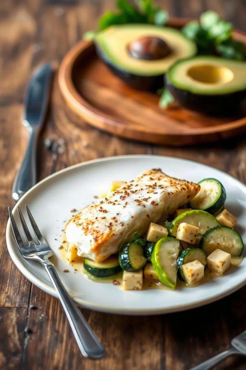 Pan-Seared Cod with Ginger, Zucchini, and Avocado