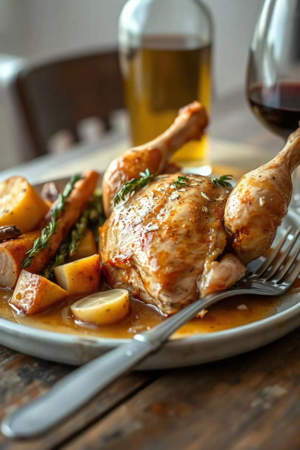Poulet rôti sauce au vin blanc et au thym