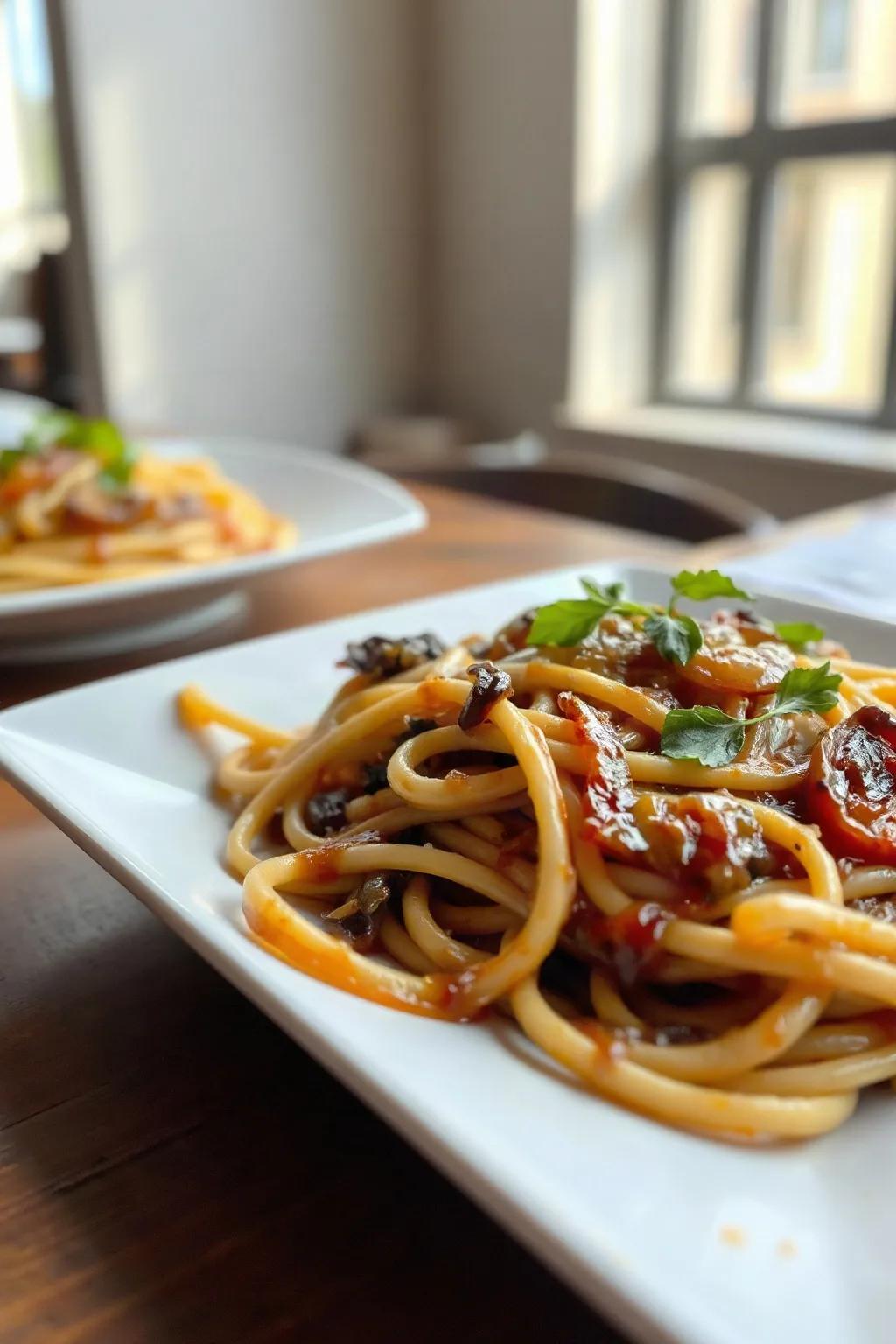 Linguini con Cebollas Caramelizadas