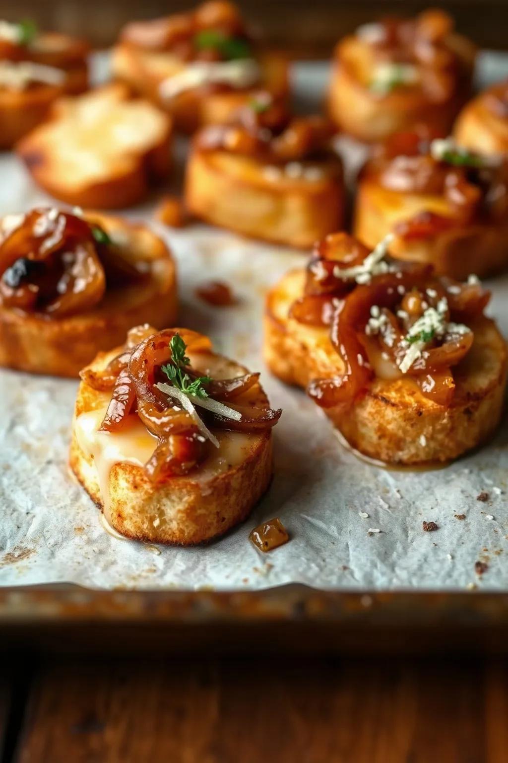 Crutones al Horno con Cebollas Caramelizadas y Queso