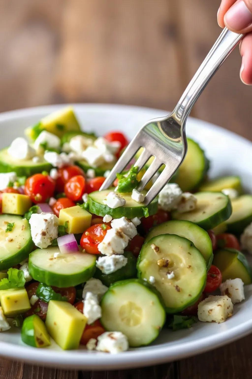 Shaking Cucumber, Feta, and Avocado Salad