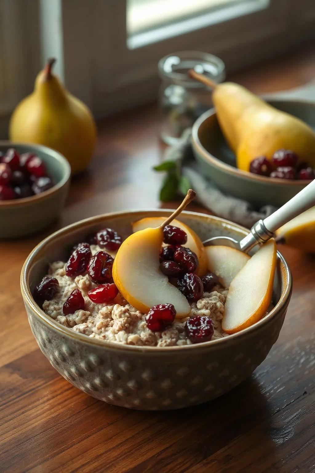 Oatmeal with Dried Cranberries and Pears