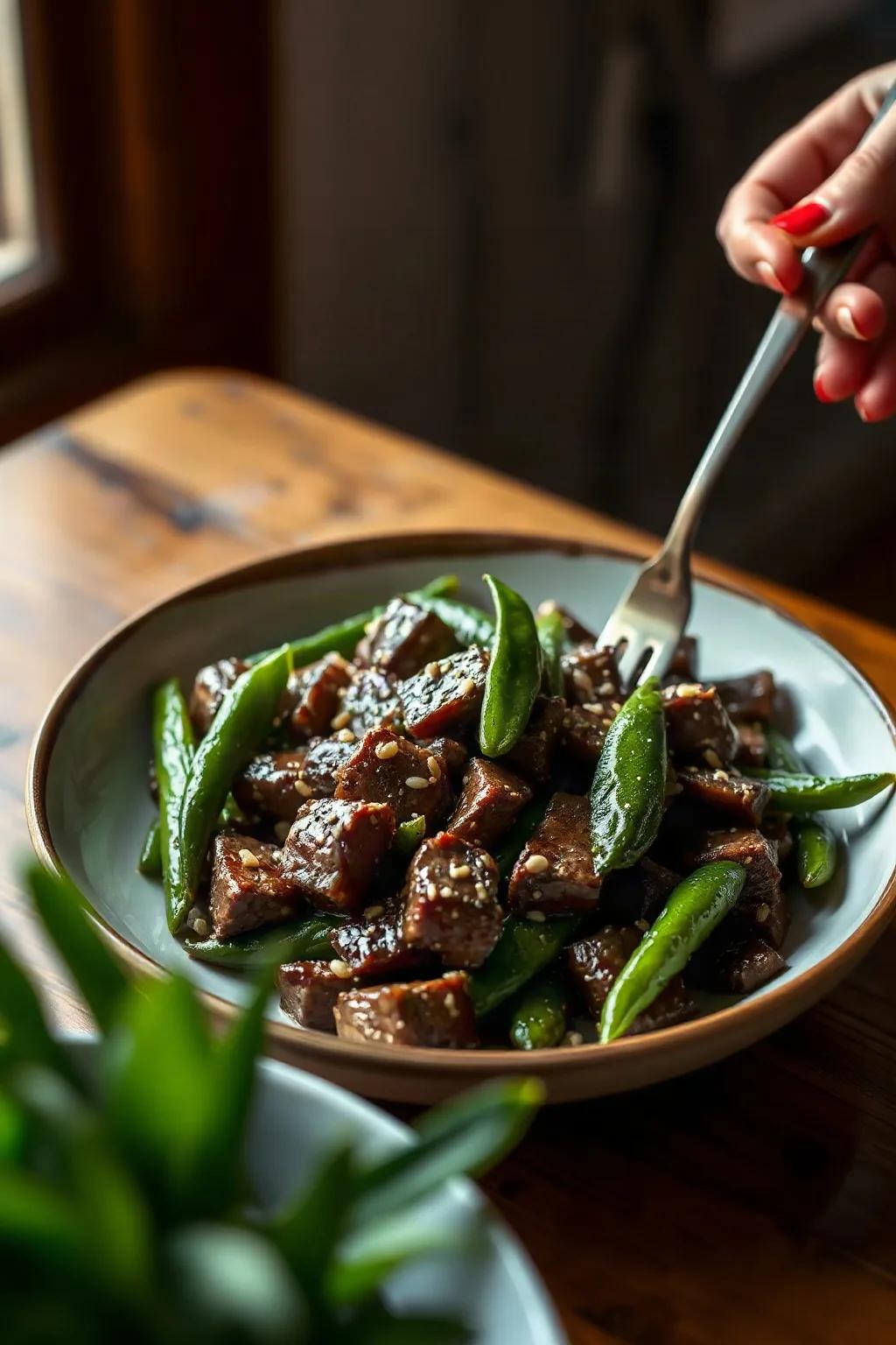 Sauté de boeuf et pois mange tout au sésame