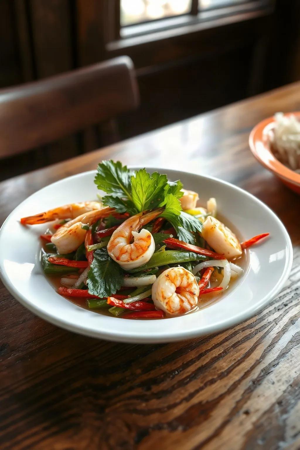 Ensalada de Rollitos de Primavera con Camarones a la Parrilla