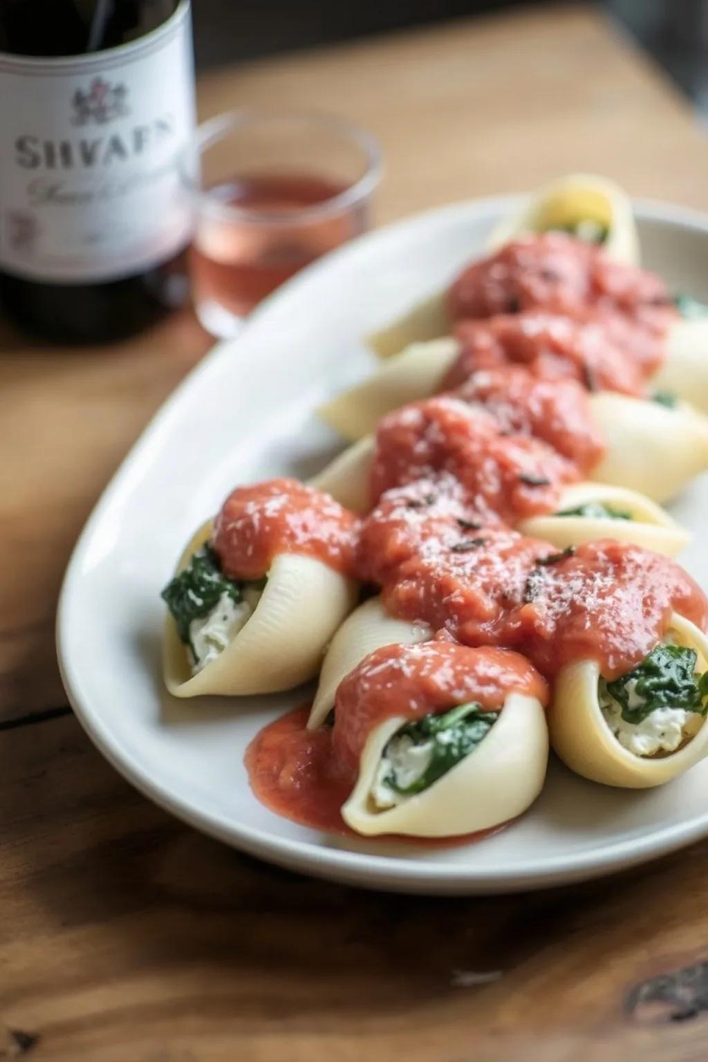 Giant Shells Stuffed with Ricotta & Spinach in Rosé Sauce