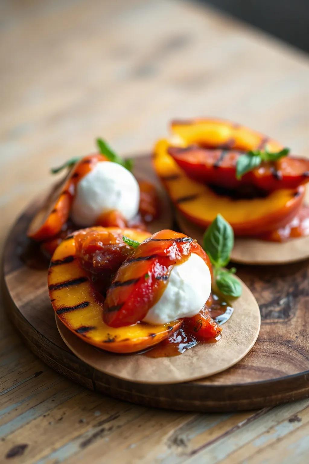 Grilled Peach and Tomato Confit Burrata